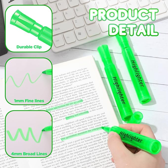 Qilery 72 Pack Highlighters Bulk, Tank Style Chisel Tip Highlighters Markers Pack Quick Drying for Adult Coloring, Home Office Supplies (Green)
