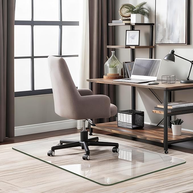 Furnbar Office Chair Mat for Carpet & Hardwood, Upgraded 29" x 48" Dual Use Tempered Glass Chair Mat for Chair and Footrest Under Desk