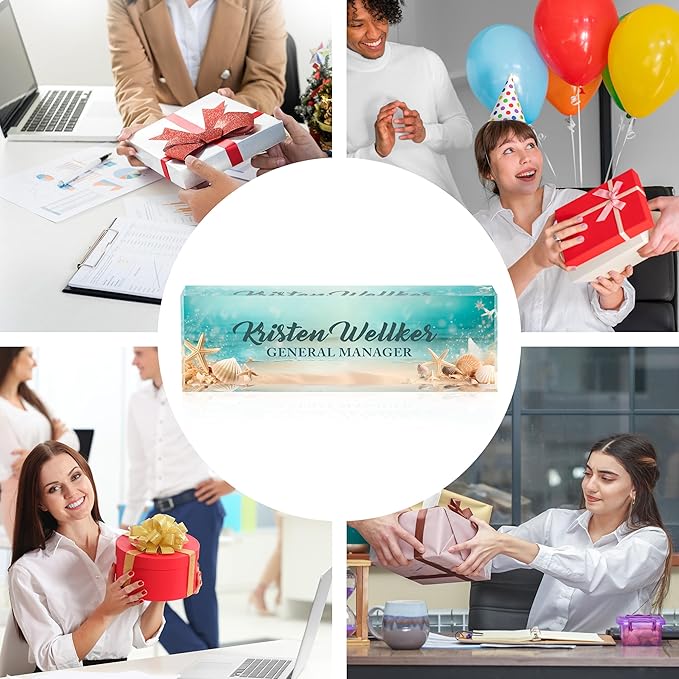 Personalized Name Plate for Desk Custom Acrylic Desk Name Plate Custom Employee Appreciation Gifts Office Gifts for Women, Men, Boss, Coworkers, Teacher, Nurse (Blue Underwater World)