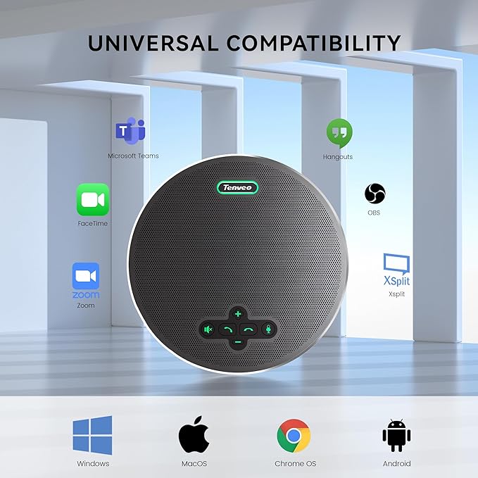 Tenveo Bluetooth Conference Speakerphone Bluetooth/Wireless/USB, 8 AI Noise Mics and 360° Sound Pickup,Compatible with Zoom, Teams, OBS, Supports 12-15 People for 18H of Talk Time MagiCallpro