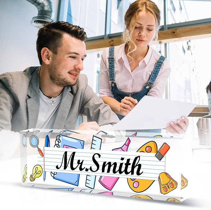 Teacher Name Plate for Desk, Acrylic Desk Name Plate Personalized Office Desk Decor, Teacher Appreciation Gifts The Office Gifts for Teacher