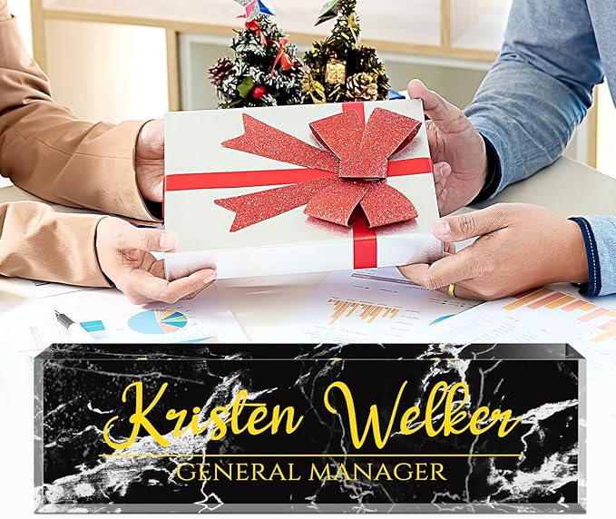 Name Plate for Desk, Desk Name Plate Personalized, Office Decor for Women Men, Acrylic Desktop Accessories, Office Appreciation Gifts for Boss Social Workers Nurse Teacher Employee (Black Marble)