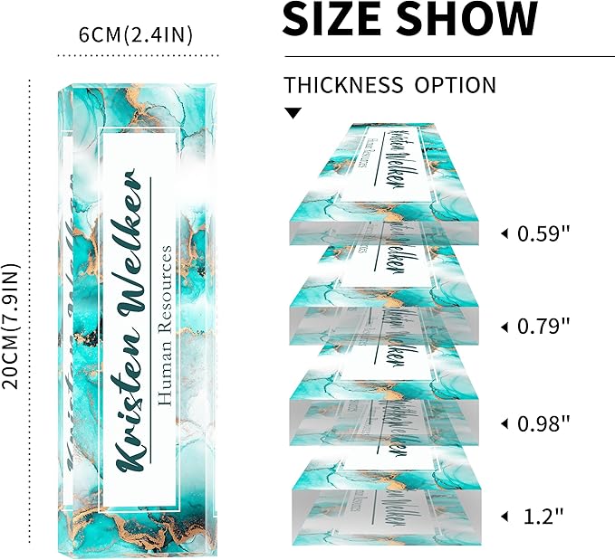 Desk Name Plate Personalized, Premium Ocean Blue Gold Marble Acrylic Desk Name Plate, Personalized Name Plate for Desk, Office Decor for Women or Men Coworkers, Boss, Employee, Teacher