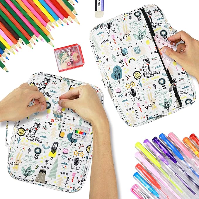 YOUSHARES Colored Pencil Case 220 Slots Pen Case Organizer With Handy Wrap & Zipper, Multilayer Holder for Prismacolor Colored Pencils & Gel Pen (Forest)