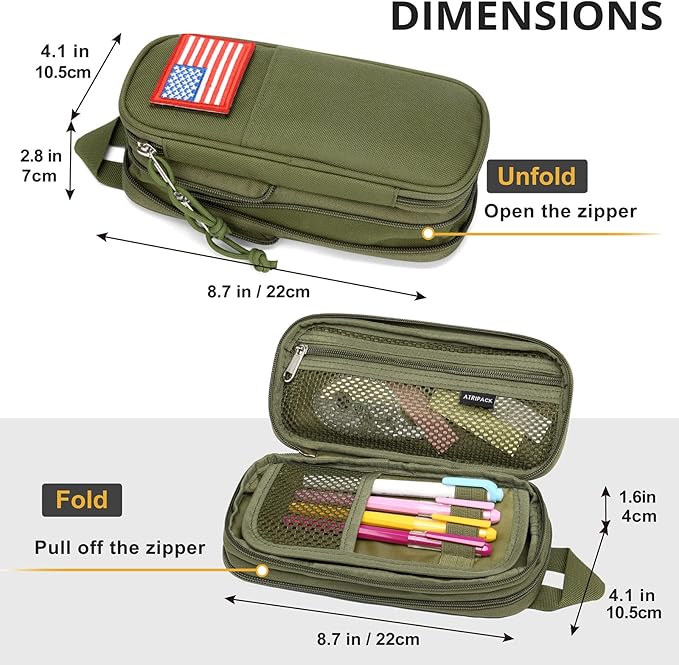ATRIPACK Pencil Case Big Capacity High Large Storage Tactical Small Tool Pouch Bag Marker Pen Case Stationery Bag Travel Holder School College Office Organizer for Kids Men Women Adult Teens (Green)
