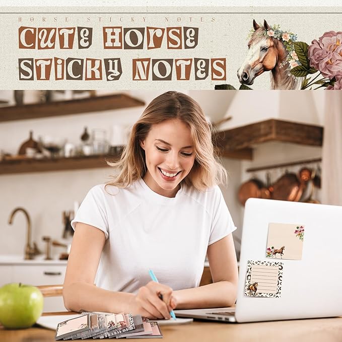 9 Pads Horse Sticky Notes 3x3 Inch Cute Self Stick Notepads Notes Adhesive Memo Pad Office Decor Gifts for Students School Teacher Meeting Office Supplies