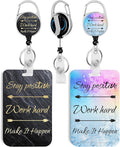 2 Pack Stay Postive ID Badge Holder with Heavy Duty Retractable Reel Keychain for WomenStudents,Teachers, Nurses, Office Use