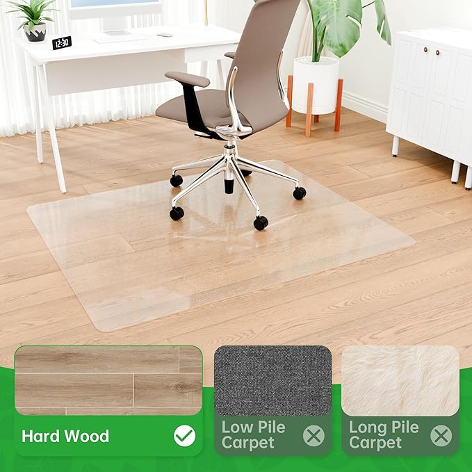100pointONE Office Chair Mat for Hardwood Floors, Easy Glide Floor Mat for Rolling Chair & Computer Desk, Clear Desk Chair Mat for Home Office Rolling Chairs 46" x 60"