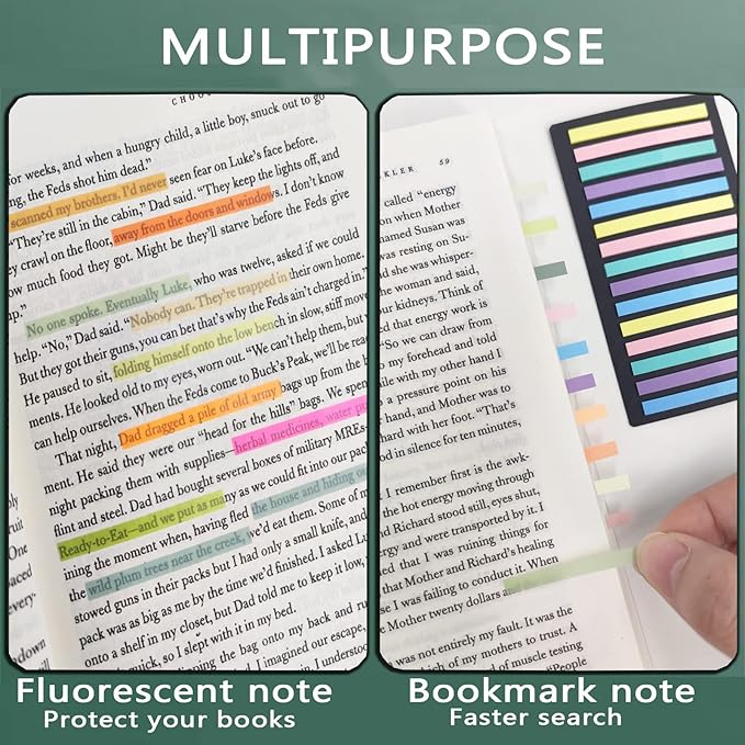 Potanro Sticky Tabs 2300 Pcs Translucent 10 Sheets Highlighter Book Tape Long Highlighting Sticky Tabs for Annotating Books, Aesthetic Office Suppliesbook for Annotating Books