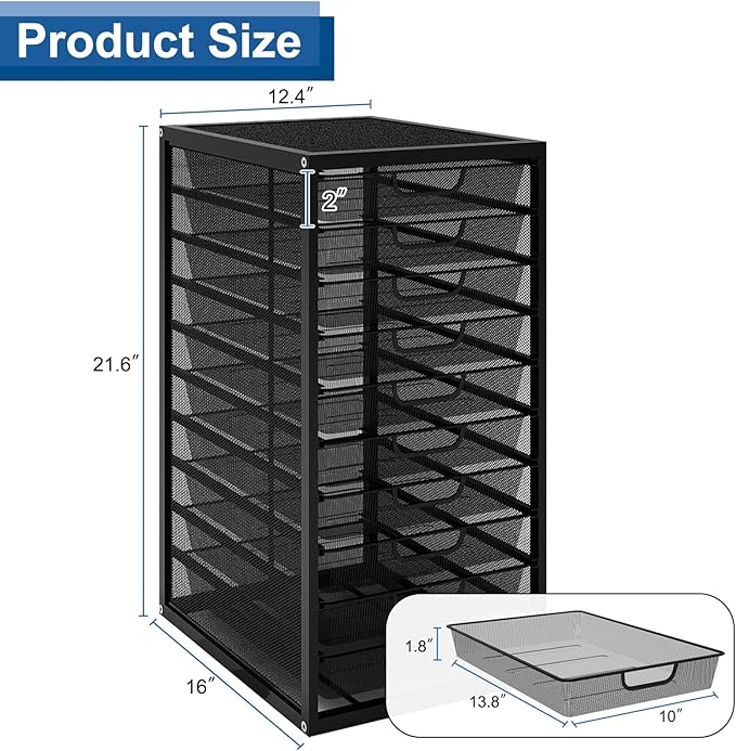 Natwind Mesh file organizer 10 drawers, Office Supplies Desktop Organizers and Accessories Stationery Storage, Paper Letter Tray, File Binder Organizer for Home Office School,Black