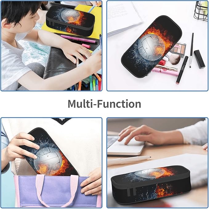 Sports Volleyball Pencil Box Black Kids Teens Pencil Pouch for Boys Girls, Big Capacity Canvas Pen Holder Marker Case, Portable Travel Storage Bag Stationery Organization Bag Desk Office Organizer