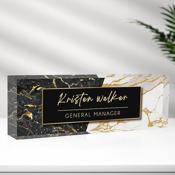 Desk Name Plate Personalized, Premium Marbling Acrylic Desk Name Plate, Personalized Name Plate for Desk, Office Decor for Women or Men Coworkers, Boss, Employee, Teacher