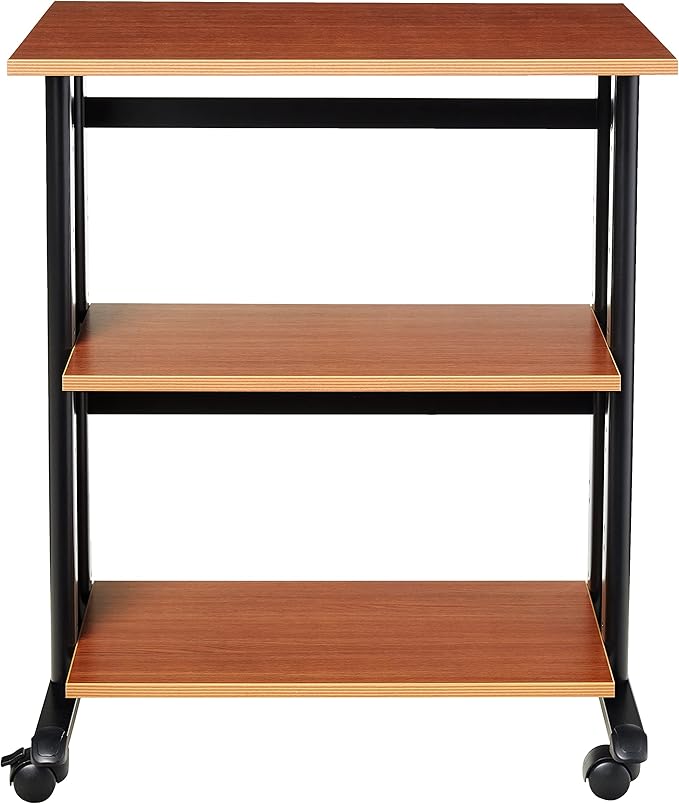 Safco Muv Adjustable Printer Stand, Medium Oak, Swivel Wheels, Two Adjustable Shelves, Medium Oak and Black, 1881MO