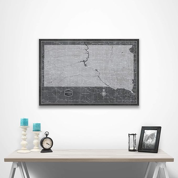 Conquest Maps Push Pin South Dakota Map Board - With Push Pins to Mark South Dakota Travels - Handmade in Ohio, USA - Design: Modern Slate