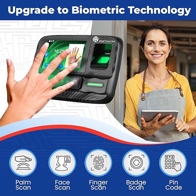 Biometric Time Clock for Employees Attendance - Subscription Clock in Machine for Employees - Pin, Face Scanner, Palm & Fingerprint Time Clocks for Employees Small Business - 2 RFID Time Clock Cards
