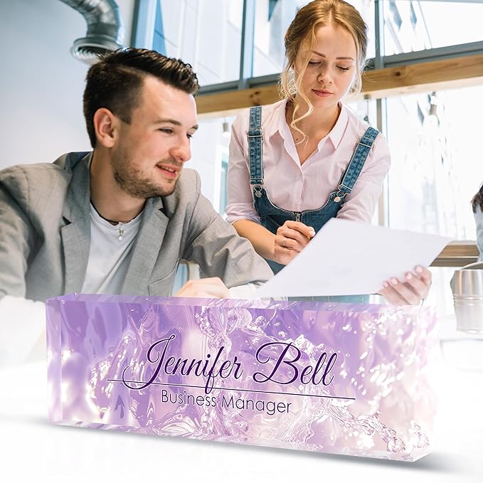 Personalized Name Plates for Office - Gifts for Teacher, Boss, Employee Appreciation - Office Desk Decor (Fancy Purple)
