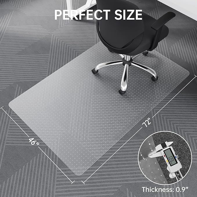 HOMEK Office Chair Mat for Carpet, 46" x 72" Transparent Desk Chair Mat for Low Pile Carpeted Floor, Easy Glide Carpet Floor Protector Mat for Home and Office