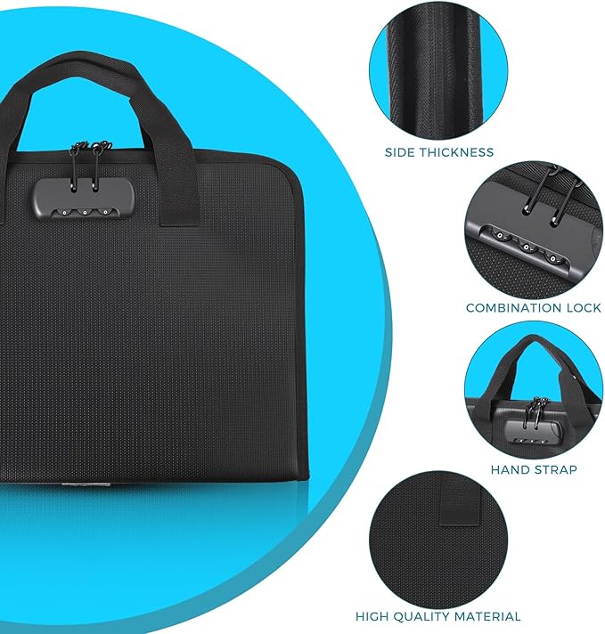 Accordion File Organizer with Combination Lock,Fireproof Expanding File Folder with Multi Pockets,13 Pockets Document Organizer with Handle & Labels,Portable Home Travel Safe Storage Letter A4 Files