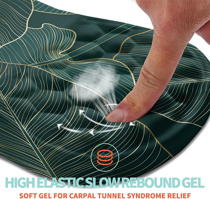 Ergonomic Mouse Pad Wrist Support with Memory Foam Massage Bulge, Carpal Tunnel Pain Relief Mousepad Wrist Rest for Mouse(12x8 inch, Leaves)