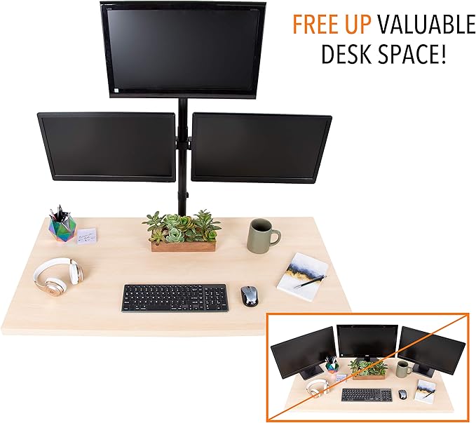 Stand Steady Triple Monitor Desk Stand with Clamp-On Base, for Home or Office Use, Height Adjustable Computer Monitor Stand with Full Articulation Mounts, Fits Most LCD/LED Monitors 13-32 Inches