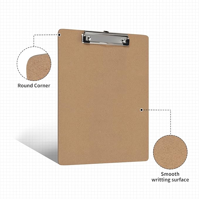 Uzant Clipboards 20 Pack Letter Size 9" x 12.5" Clipboards Bulk, Wooden Hardboard A4 Clip Boards Pack for 8.5" x 11" Paper with Low Profile Clip, Hanging Loop for Office Home Classroom