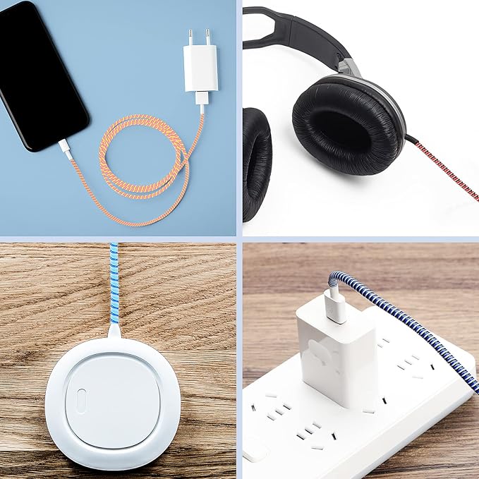 Frienda 15 Pcs Spiral Cable Protector Colorful PVC Spiral Phone Charger Headphone Cable Saver for USB Data Wire, Prevent Pets(Vivid Color,55.1 Inch)