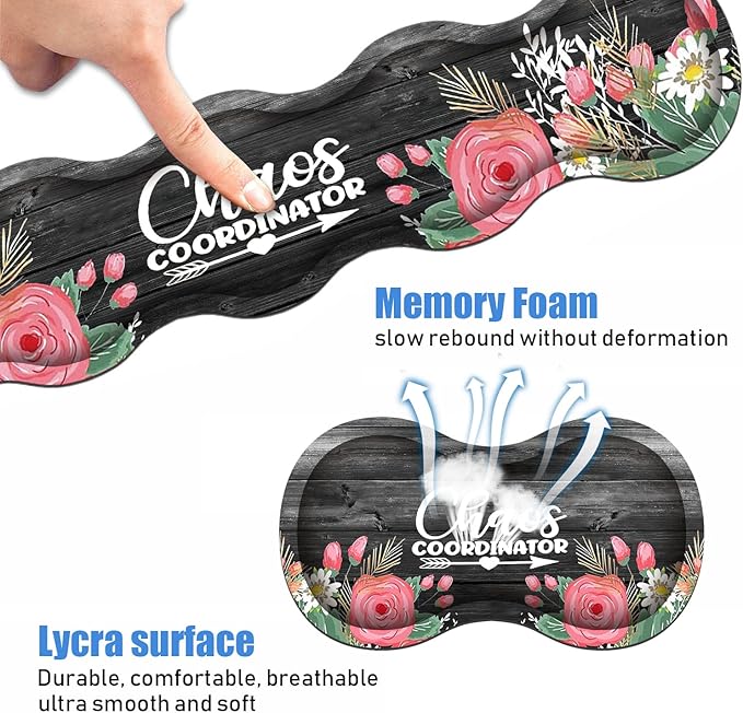 Ergonomic Keyboard Wrist Rest & Mouse Pad Wrist Rest Set,Large XXL Gaming Desk Mat 31.5"x 11.8",Non-Slip Base,Memory Foam,Easy Typing Pain Relief, Chaos Coordinator Quotes Colored Floral Wreath Print