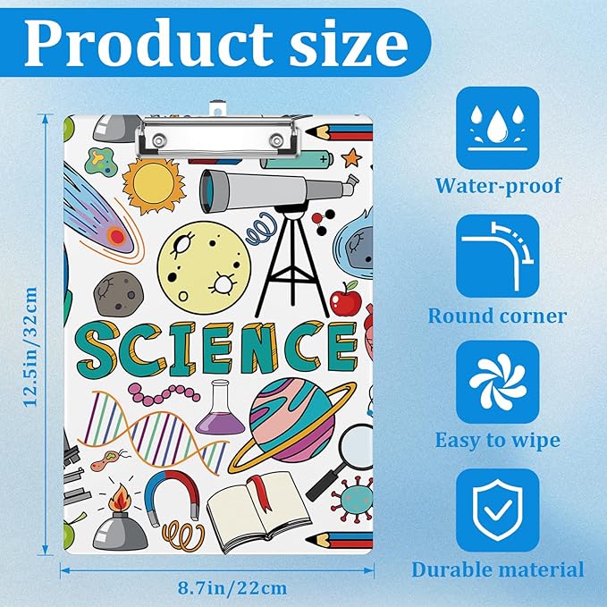 Science Teacher Clipboard Decorative Clip Board with Metal Clip A4 Standard Size 12.5" X 8.7" for Teacher Students Nurses Office