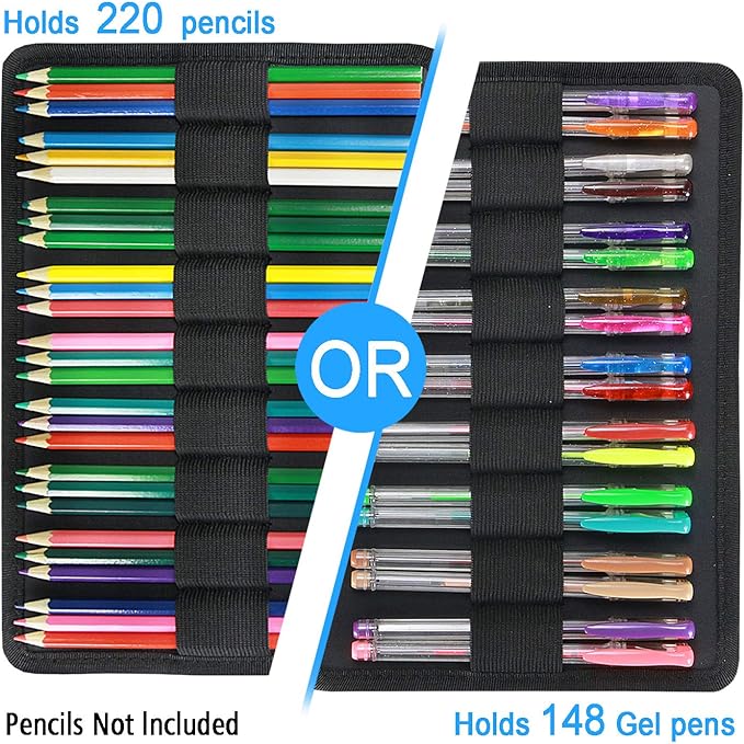 YOUSHARES 220 Slots Colored Pencil Case, 145 Slots Gel Pens fo Coloring Case Organizer, Handy Multilayer Color Pencil Holder for Glitter Gel Pens, Refills, Colored Pencils (Blue)