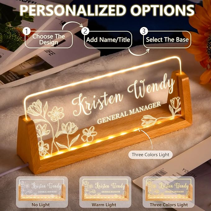 Ships Next Day, Custom Name Plate for Desk - Business Light Up Acrylic Desk Name Plate Personalized Elegant Office Gift for Boss Coworker Teacher Employee Appreciation Gift, Office Decor for Women Men