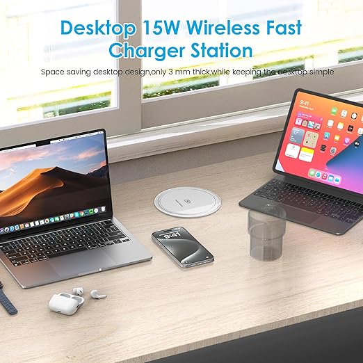 Pop Up Outlet with 15W Wireless Charger, 4 AC Outlets & PD 20W USB Fast Charging, 4.75 inch Desk Hole Power Grommet Connect 6FT Cord for Office, Conference, Kitchen Use(ETL & FCC Listed)