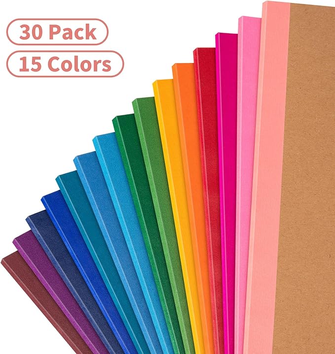 ALKALO 30 Pack Lined Notebook Journals Bulk, A5 College Ruled Composition Notebook, 8.3”x 5.5”,Kraft Cover with Rainbow Spines, 15 Colors 60 Pages for School Office Travel