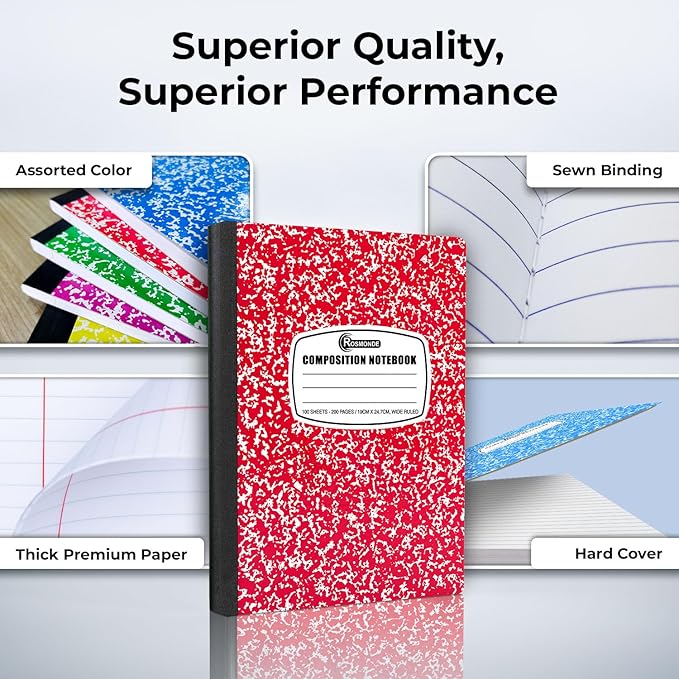 Rosmonde 2000 Pack (Pallet) Composition Notebooks Bulk, Wide Ruled, Full Pallet of Composition Notebooks, 100 Sheets (200 Pages), 9-3/4 x 7-1/2, Bulk Notebooks for School & Office, 4-7 Days Transit