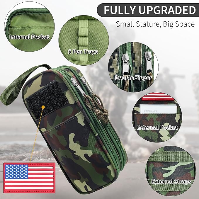 Tactica Pencil Case for Boys,Large Boys Pencil Pouch with Zipper Compartments, Big Capacity Pen Box Pen Bag Organizer for School College Office Kids Teen Boy Men Adult