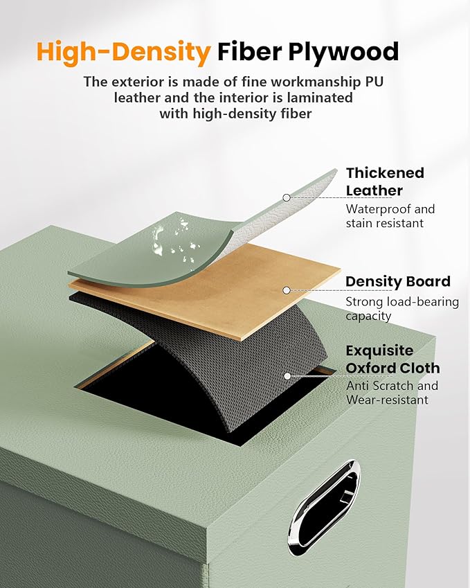 2 Pack File Storage Organizer, Portable File Box with Lid, Fit for Letter/Legal File Folder Storage, Grey-green (Leather) Box