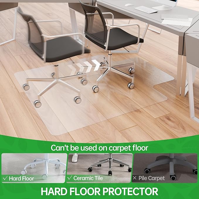 100pointONE Office Chair Mat for Hardwood Floor, 53" x 45" Clear Desk Chair Mat for Hard Floors, Easy Glide Computer Chair Floor Mat for Home Office Rolling Chairs