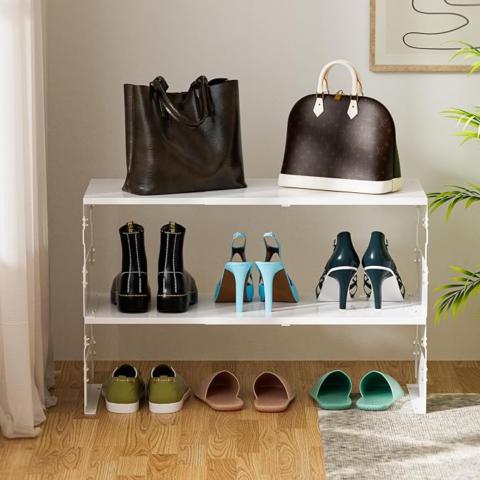 Adjustable Metal Bedside Shelf – Stackable Shelf for Bedroom, Living Room, Office, Space-Saving Storage Organizer, Easy Assembly，Sleek Matches Any Decor（2PACKS/White