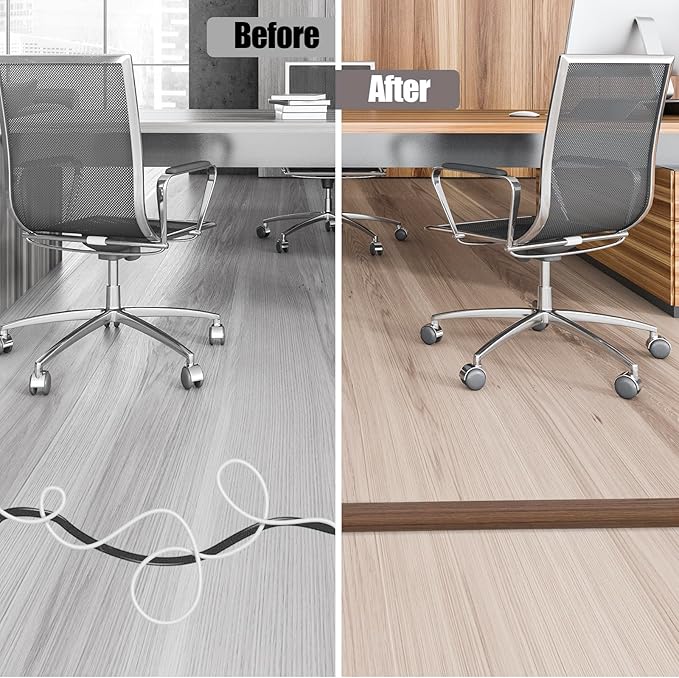 Floor Cord Cover Cable Cavity Self Adhesive Cord Hider Floor Floor Cable Management Power Cord Protector Floor Electric Cord Covers for Offices, Gym, Exhibitions (Misty Brown Wood, 2.36" x 3.3')