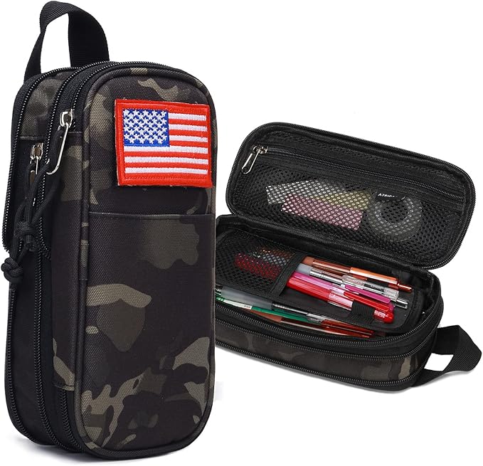 Pencil Case Big Capacity High Large Storage Tactical Small Tool Pouch Bag Marker Pen Case Stationery Bag Travel Holder School College Office Organizer for Kids Men Women Adult Teens (Camo-Black)