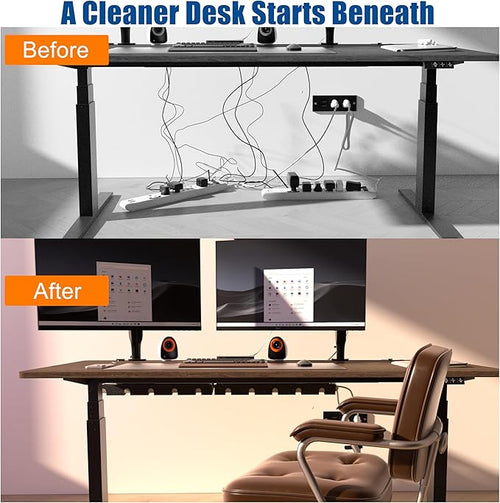 2 Pack 17" Under Desk Cable Management Tray, Metal Wire Management Standing Desk Cord Organizer Power Strip Holder with Cable Ties and Clips for Home Office, Black