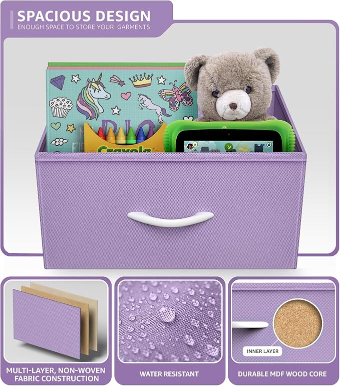 Sorbus Fabric Dresser for Kids Bedroom - Chest of 5 Drawers, Tall Storage Tower, Clothing Organizer, for Closet, for Playroom, for Nursery, Steel Frame, Fabric Bins - Wood Handle (Purple)