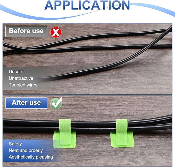 40-Pack Hook and Loop Cable Ties, 3.5 x 1.1 Inch Adjustable Self-Adhesive Cord Organizer for Desk/Home/Wall/Office Essentials, Cable Management Under Desk [Green]