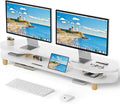 2 Tier White Dual Monitor Stand Riser,Wider Board Computer Monitor Stand for 2 Monitors,Slot For Phone/Tablet Office Desktop Organizer for Laptop,PC,Computer,Printer,White
