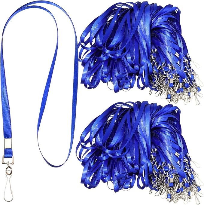 Gueevin 500 Pcs Lanyard Bulk Lanyards for Id Badges Lanyards for Keys Safety Woven Badge Lanyard with Clip Swivel J Hooks (Blue)