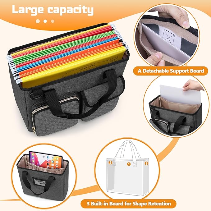 LUXJA Vertical File Organizer for Letter Size Hanging File Folder, Portable Document Organizer with Tablet Pocket (Up to 12.9 in), Bag Only, Gray