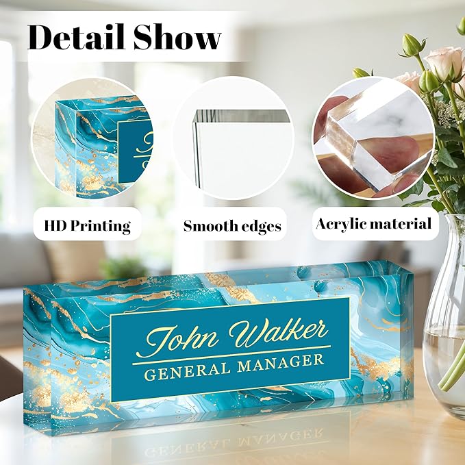 Personalized Name Plate for Desk, Custom Acrylic Desk Name Sign, Office Appreciation Gifts for Women Men Coworkers Boss Teacher Employee (Blue Marble)