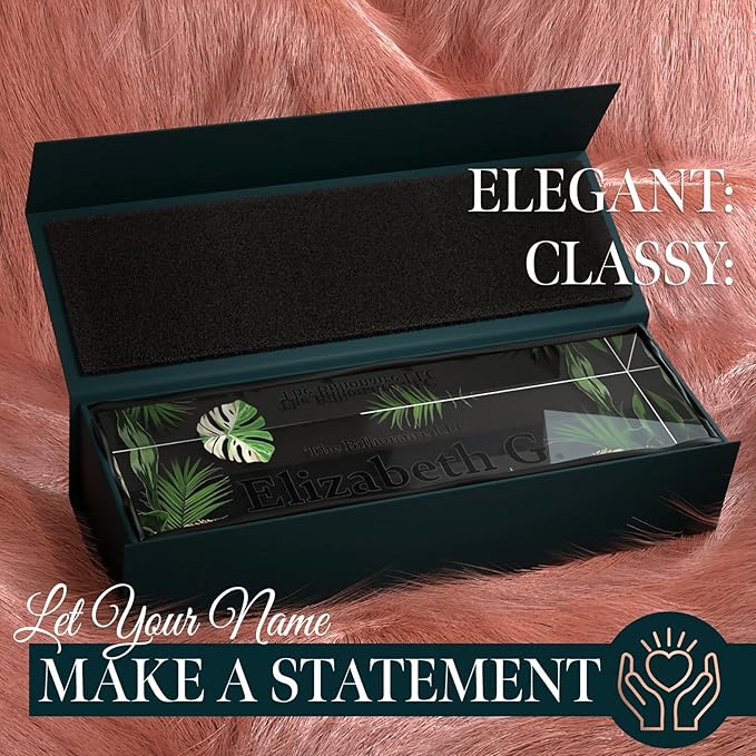 Desk Name Plate Personalized, Custom Name Plates 2½/x8 Inches, Thick Crystal-Clear Acrylic, Gift Box, Office Desk Decor. USA Made by ACRYLUXE (Garden)