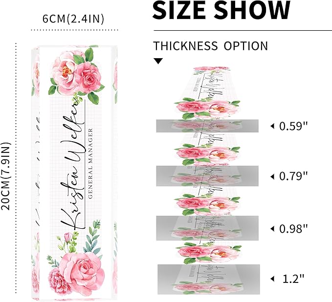 Personalized Office Name Plate, Custom Name Plate for Desks, Office Desk Decorations Gift for Women Men, Acrylic Desk Name Plate for Teacher Coworkers Staff Boss (Pink Flower)