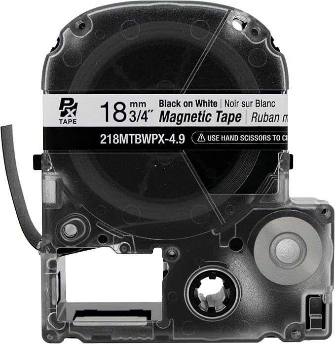 Epson LABELWORKS 218MTBWPX-4.9 Genuine Magnetic Tape Cartridge - Black on White Magnet Label Maker Tape - 3/4" (18MM) Wide, 4.9 ft, White