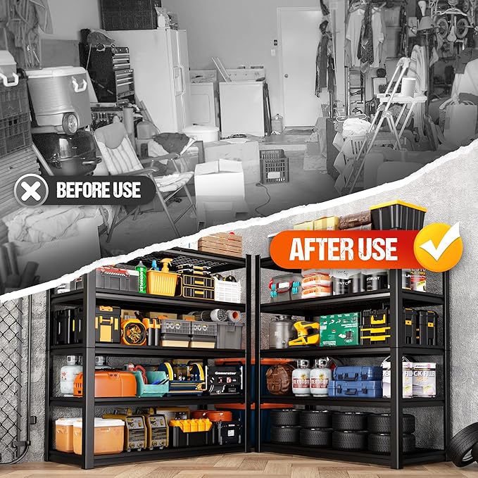 72" H Garage Shelving Heavy Duty Storage Shelves, 5-Tier Adjustable Metal Shelving Unit, Utility Garage Organizer Shelf for Basement, Pantry, Warehouse, Supermarket, 59" W x 19.7" D x 72" H